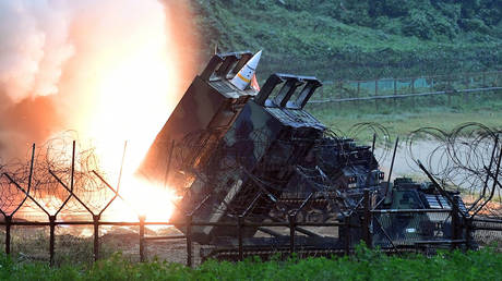 FILE PHOTO: US Army Tactical Missile System (ATACMS) firing a missile during a South Korea-US joint drill on July 29, 2017