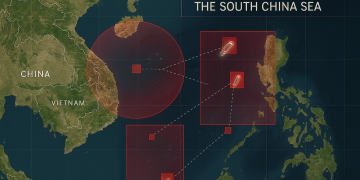 Map of SCS with hot boxes and ship movement tracked