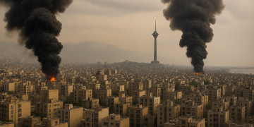 Plumes of smoke rise over Tehran residential districts following continued U.S.-Israeli airstrikes during Operation Epic Fury, March 2, 2026