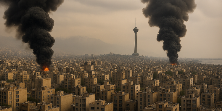 Plumes of smoke rise over Tehran residential districts following continued U.S.-Israeli airstrikes during Operation Epic Fury, March 2, 2026