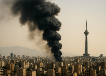 "Smoke rises over Tehran following U.S.-Israeli airstrikes during Operation Epic Fury, March 1, 2026"