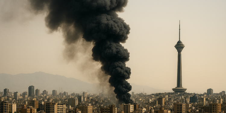 "Smoke rises over Tehran following U.S.-Israeli airstrikes during Operation Epic Fury, March 1, 2026"