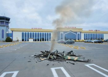 Drone debris at Nakhchivan International Airport after Iranian UAV strike on Azerbaijan, March 5, 2026