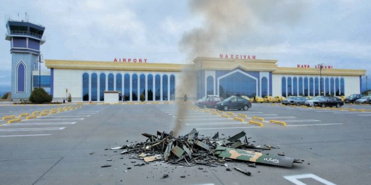 Drone debris at Nakhchivan International Airport after Iranian UAV strike on Azerbaijan, March 5, 2026