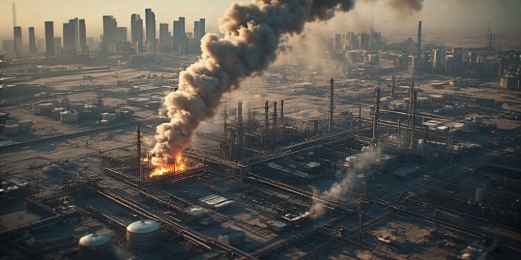 Smoke rises from gas treatment facilities at Assaluyeh, Iran, following US-Israeli strikes on South Pars phases 3–6 — Day 19 of Operation Epic Fury, March 18 2026